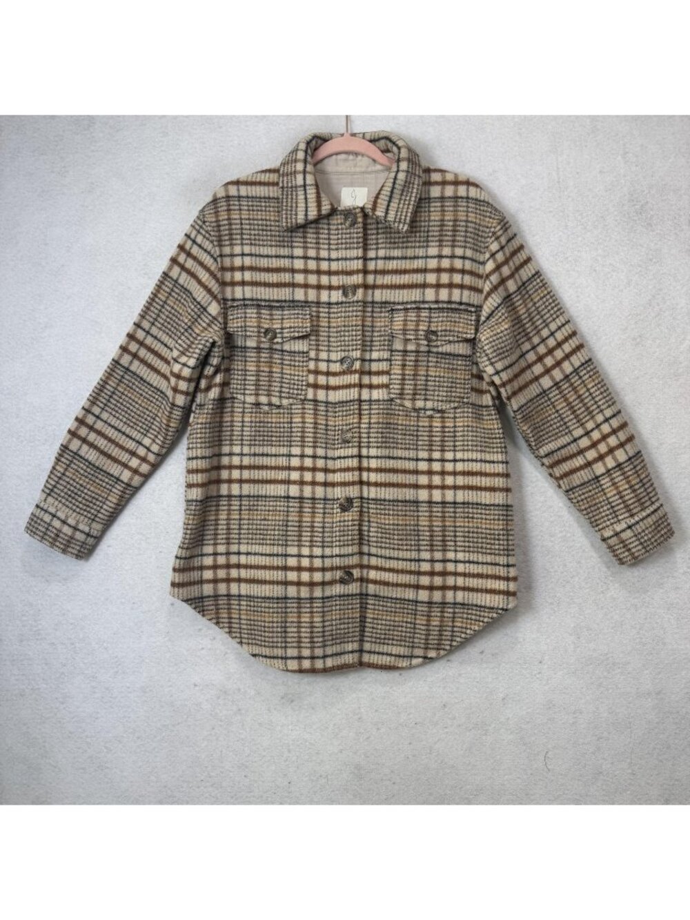 Joie Jacket Womens Medium Beige Plaid Flannel Button Front Shacket Lined